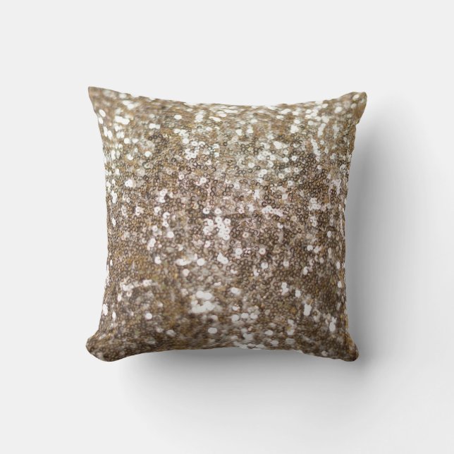 Gold Glitter Sparkling Glam Girly Glitzy Cushion (Front)