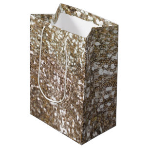 Gold Glitter Sparkling Glam Girly Glitzy Medium Gift Bag