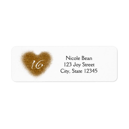 Gold Glitter Spill Sweet 16 Heart Party Labels