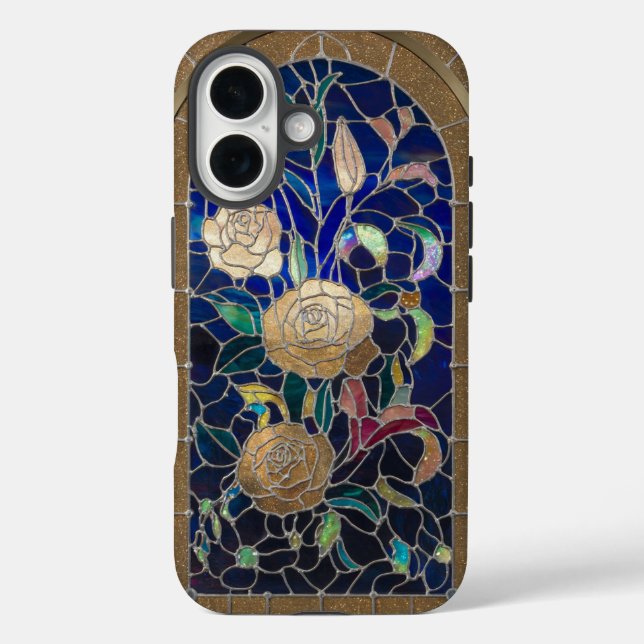 Gold Glitter Stained Glass iPhone 16 Case (Back)