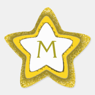 Gold glitter star customisable monogram stickers