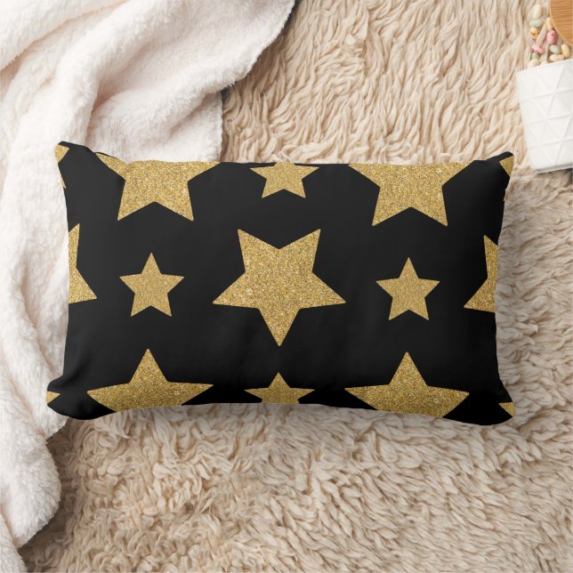 Gold Glitter Star Glamourous and Chic Lumbar Cushion (Blanket)
