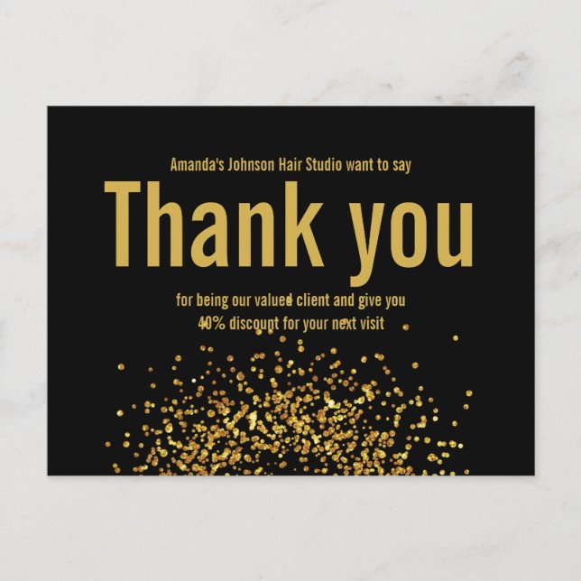 Gold Glitter Star Thank You Bold Black Postcard (Front)