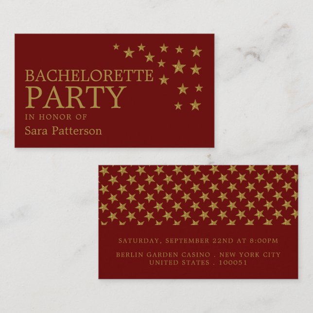 Gold Glitter Stars, Bachelorette Party Ticket (Front/Back)