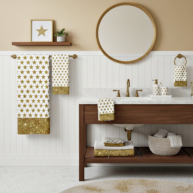 Gold glitter stars bath towel set (Creator Uploaded)