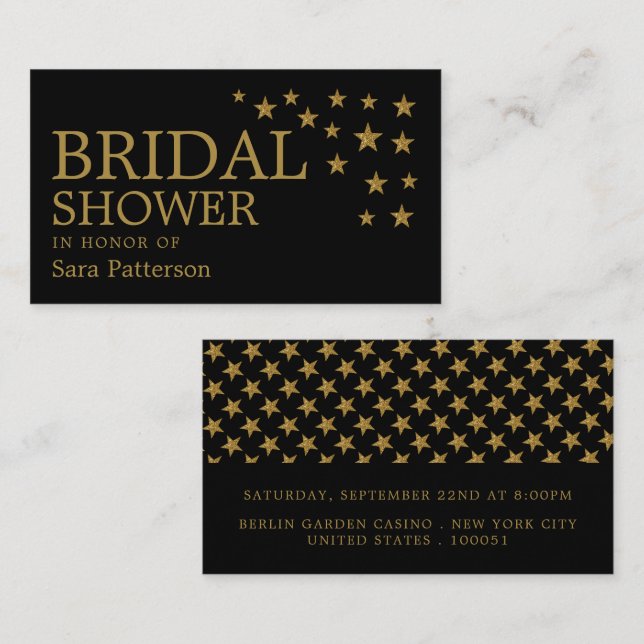 Gold Glitter Stars, Bridal Shower Ticket Invite (Front/Back)