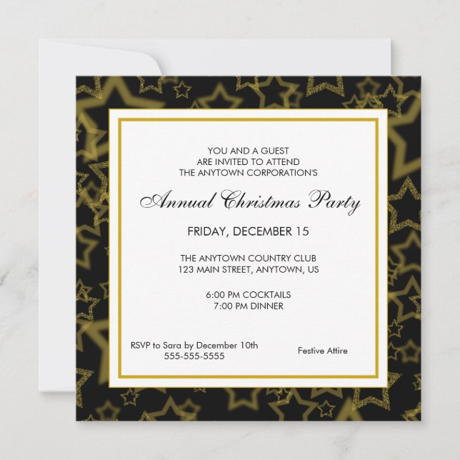 Gold Glitter Stars Business Christmas Party Invitation (Front)
