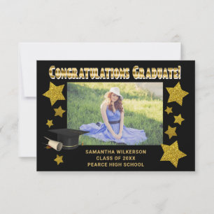 Gold Glitter Stars Congratulations Graduate Photo  Card