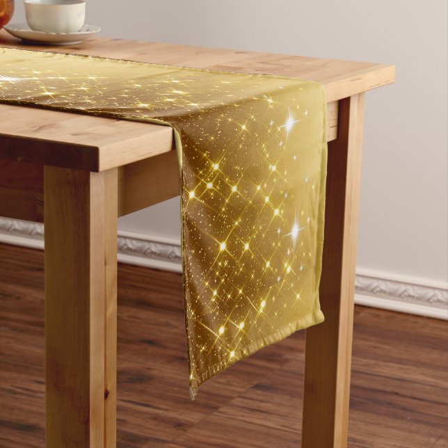 Gold Glitter Stars Elegant Holiday Short Table Runner (In Situ)