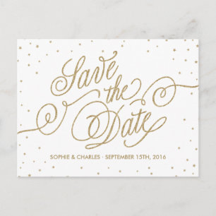 Gold Glitter Stars Fancy Save the Date Postcard