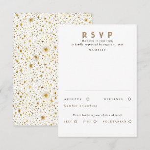Gold Glitter Stars Modern Wedding RSVP Card