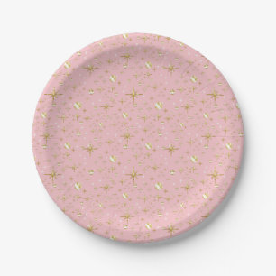 Gold glitter stars, pink and gold paper plate