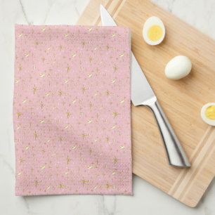 Gold glitter stars, pink and gold tea towel