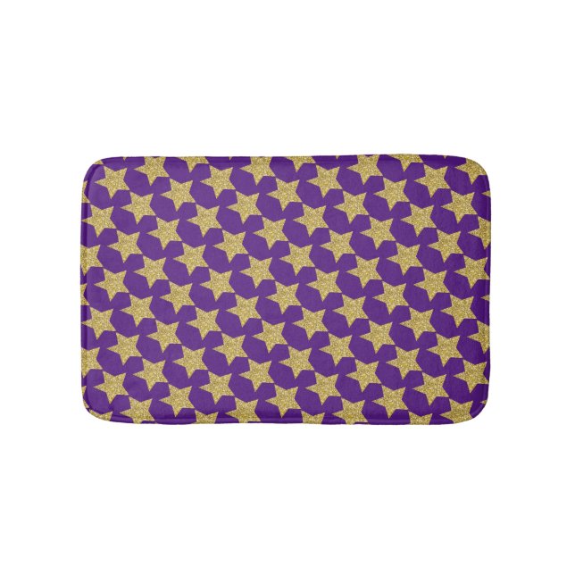 Gold Glitter Stars Purple Bath Mat (Front)
