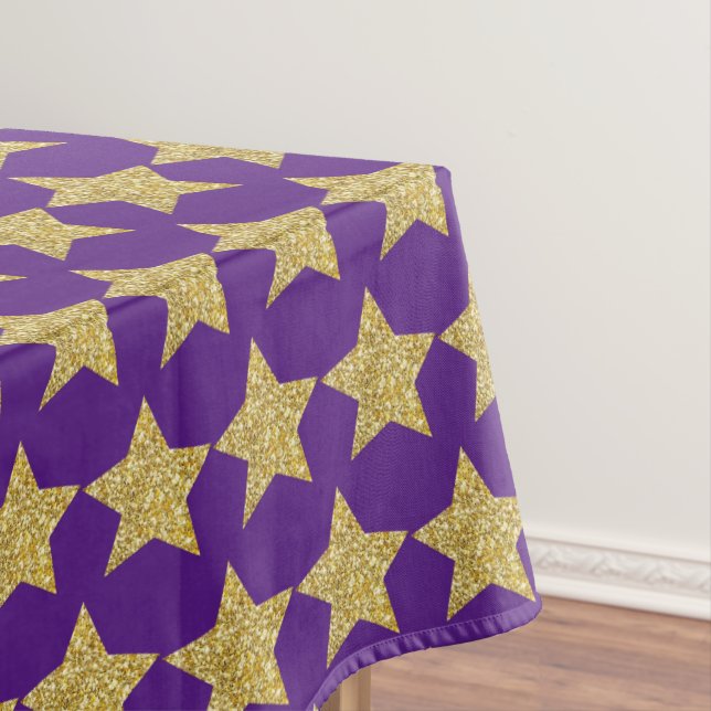 Gold Glitter Stars Purple Tablecloth (In Situ)