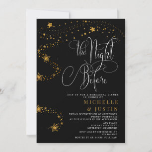 Gold Glitter Stars Rehearsal Dinner Invitation