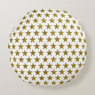 Gold glitter stars round cushion