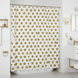 Gold glitter stars shower curtain