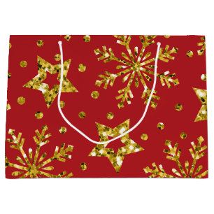 Gold Glitter Stars & Snowflakes Large Gift Bag