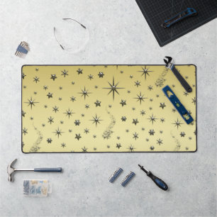 Gold Glitter stars, snowflakes, starry gold sky Desk Mat