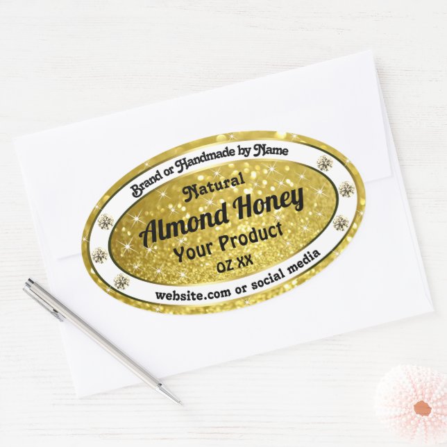 Gold Glitter Stars Sparkle Diamonds Product Labels (Envelope)