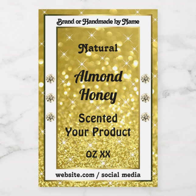 Gold Glitter Stars Sparkle Diamonds Product Labels (Single Label)