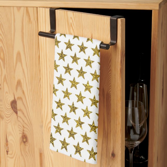 Gold glitter stars  tea towel (Thirds Fold)