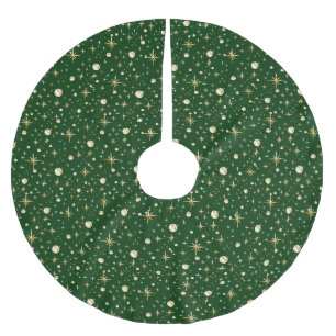 Gold glitter stars, white and gold brushed polyester tree skirt