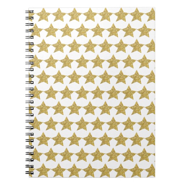 Gold Glitter Stars White Notebook (Front)