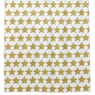 Gold Glitter Stars White Shower Curtain
