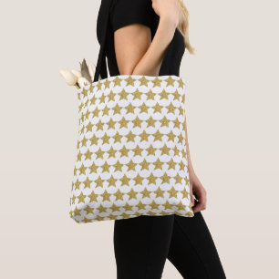 Gold Glitter Stars White Tote Bag