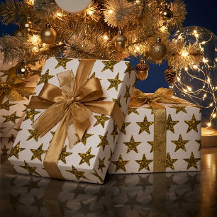 Gold glitter stars wrapping paper
