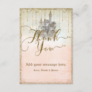 Gold Glitter Storybook Castle Wedding Thank You Card
