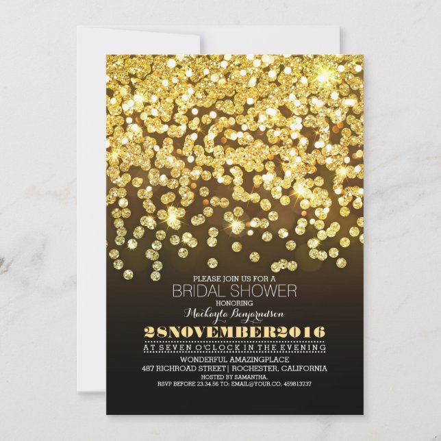 gold glitter string lights glam bridal shower invitation (Front)