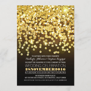 gold glitter string lights glam wedding invitation