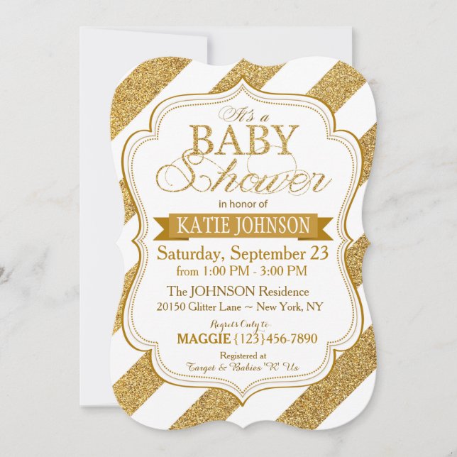 Gold Glitter Stripe Baby Shower Invitation Card (Front)