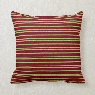 Gold Glitter Striped Throw Pillow : Dark Red