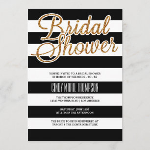 Gold Glitter & Stripes Bachelorette Party Invitation