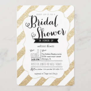 Gold Glitter Stripes Bridal Shower Invitation