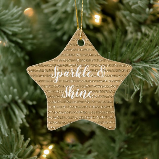 Gold Glitter Stripes      Ceramic Ornament (Tree)