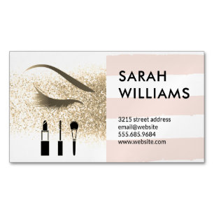 Gold Glitter Stripes Eye Lash Beauty Magnetic Business Card