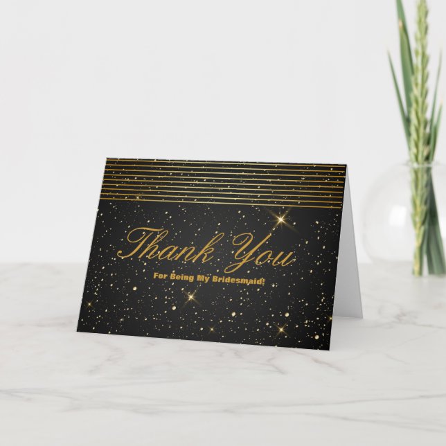 Gold Glitter Stripes For Being My Bridesmaid Thank Thank You Card (Front)