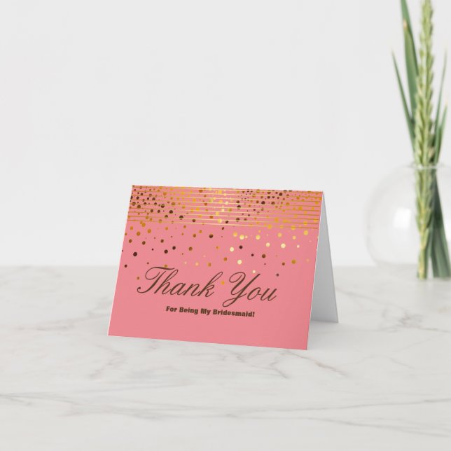 Gold Glitter Stripes For Being My Bridesmaid Thank Thank You Card (Front)