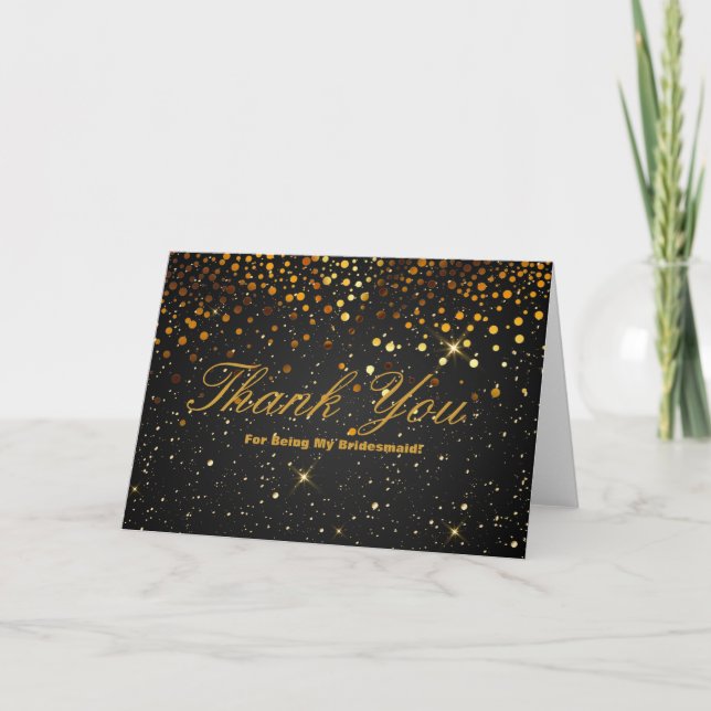 Gold Glitter Stripes For Being My Bridesmaid Thank You Card (Front)
