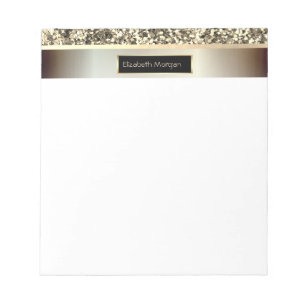 Gold Glitter Stripes, Frame - Personalised Notepad