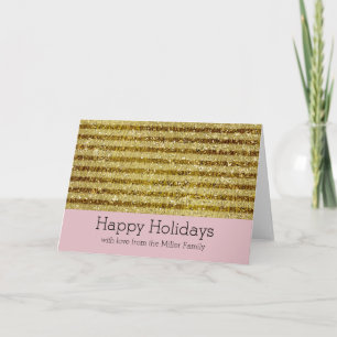 Gold Glitter Stripes Holiday Card