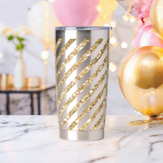 Gold Glitter Stripes Insulated Tumbler (Bachelor Party)
