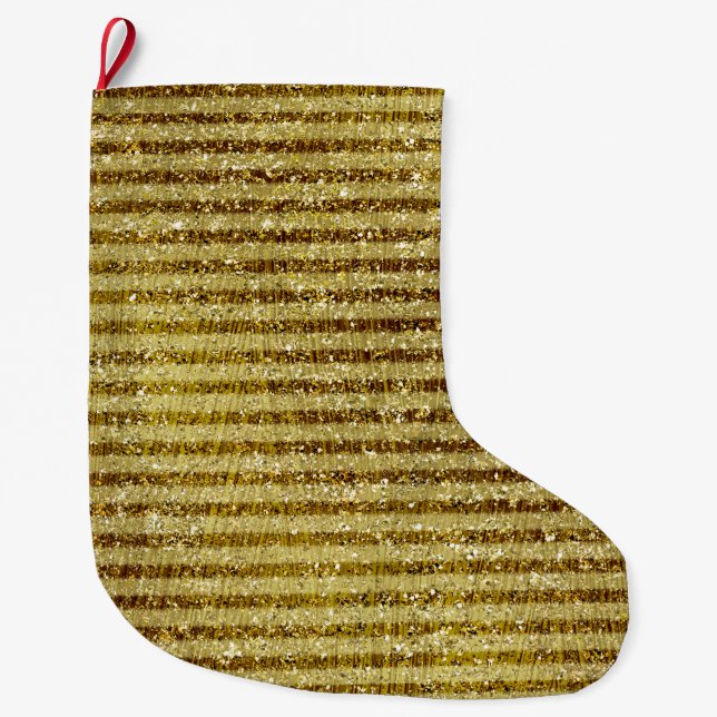 Gold Glitter Stripes Large Christmas Stocking (Front)