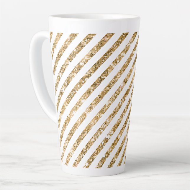 Gold Glitter Stripes Latte Mug (Left Angle)