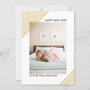 Gold glitter stripes New Year trendy photo Holiday Card